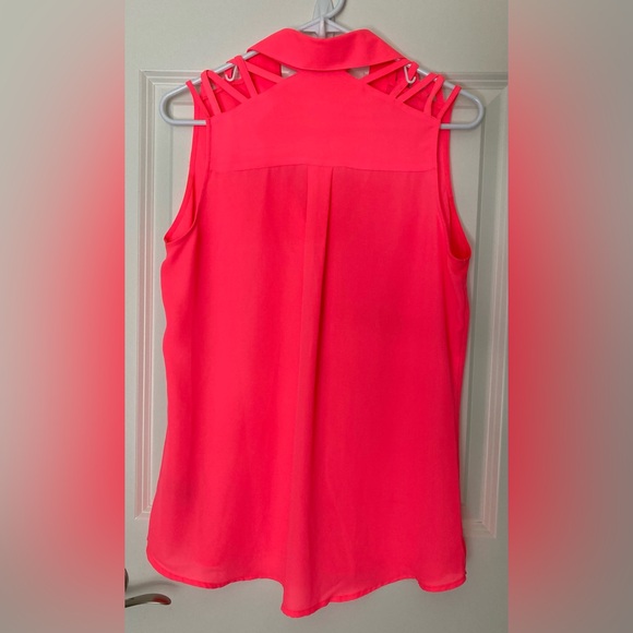 Express Hot Pink Sleeveless Collared Button Down Lattice Tank Top Sz M - Picture 2 of 5